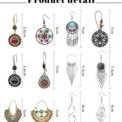 12 Pairs Bohemian Vintage Drop Dangle Earrings For Women Statement Tassel Boho Earring Set Christmas Jewelry